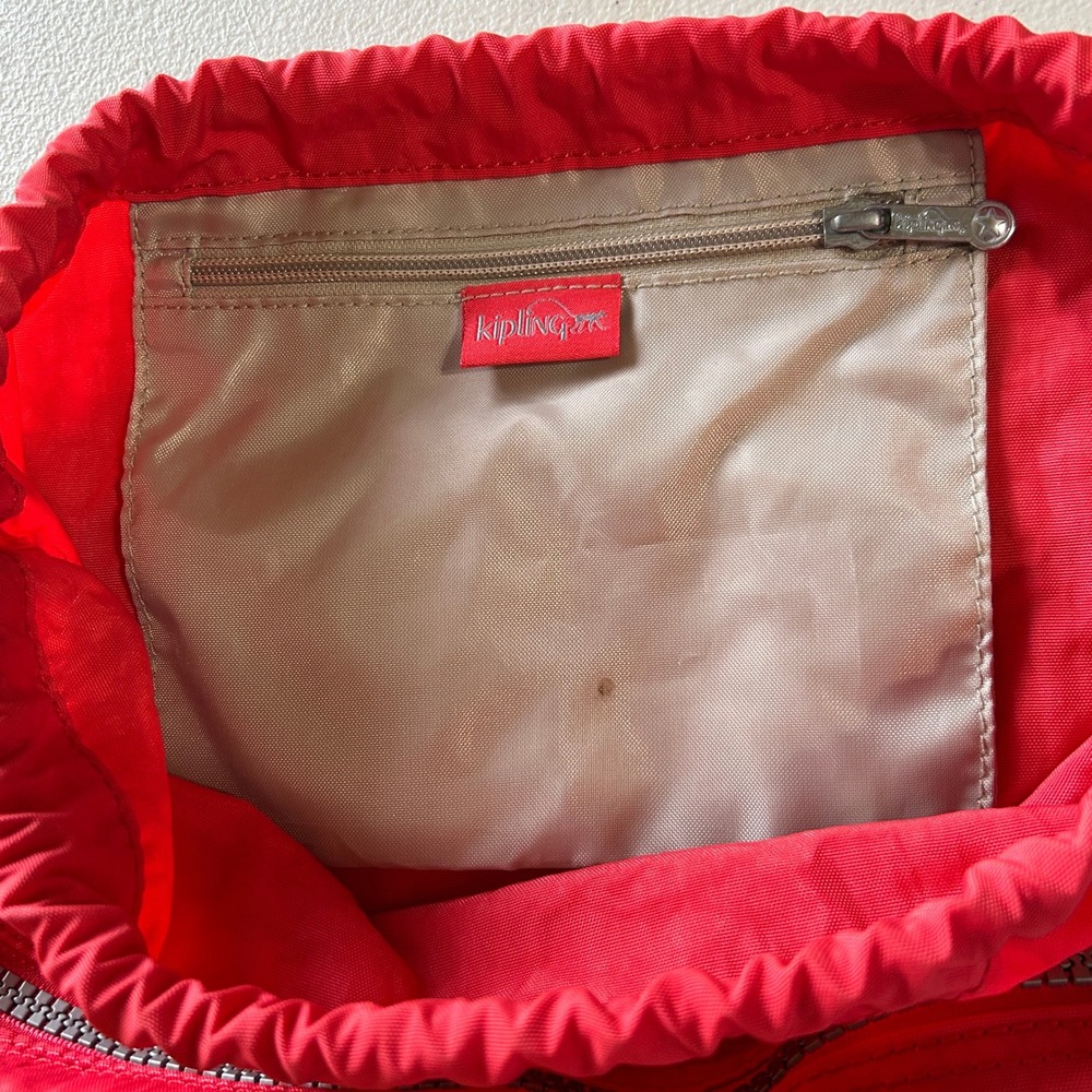 Kipling Drawstring Backpack Bag Monkey Charm Pink… - image 8